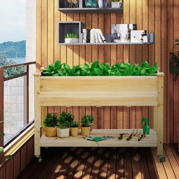 Forhøjet plantekasse, 121×60×84 cm, Natur