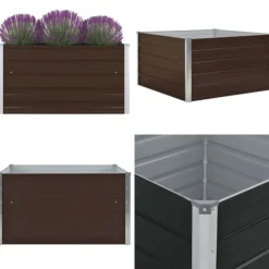 Forhøjet plantekasse 100 x 100 x 45 cm galvaniseret stål brun - Hævet Havekasse - Hævet Havekasser - Home & Living