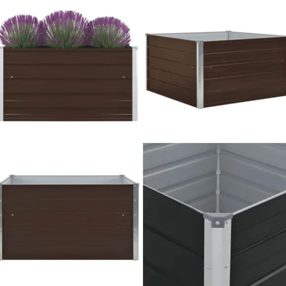 Forhøjet plantekasse 100 x 100 x 45 cm galvaniseret stål brun - Hævet Havekasse - Hævet Havekasser - Home & Living