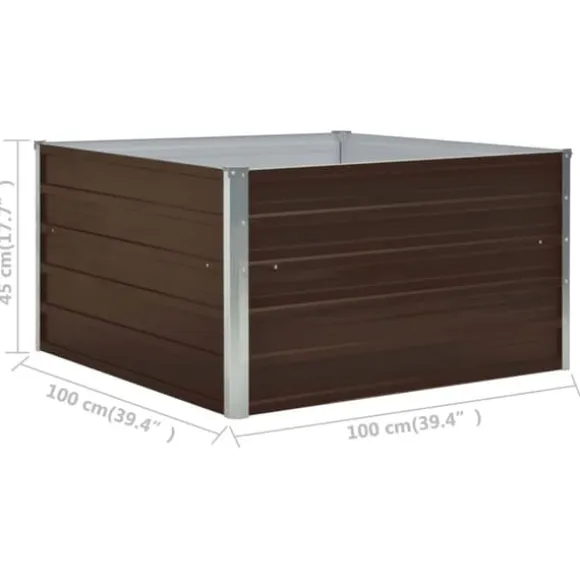 Forhøjet plantekasse 100 x 100 x 45 cm galvaniseret stål brun - Hævet Havekasse - Hævet Havekasser - Home & Living