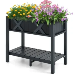 Forhøjet plantekasse, HIPS Poly Wood, 86×46×74 cm, Sort