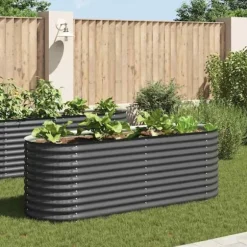 Forhøjet plantekasse i galvaniseret stål - Optimal til udendørs brug | Størrelse: 240x80x81 cm | Farve: Grå