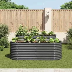 Forhøjet plantekasse i galvaniseret stål - Optimal til udendørs brug | Størrelse: 240x80x81 cm | Farve: Grå