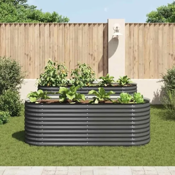 Forhøjet plantekasse i galvaniseret stål - Optimal til udendørs brug | Størrelse: 240x80x81 cm | Farve: Grå