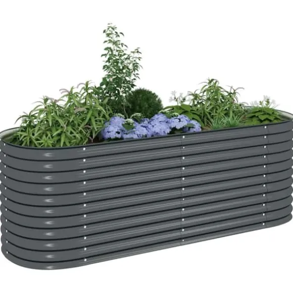 Forhøjet plantekasse i galvaniseret stål - Optimal til udendørs brug | Størrelse: 240x80x81 cm | Farve: Grå