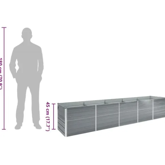 Forhøjet plantekasse i galvaniseret stål - Haveplantekasse | Størrelse: 400x80x45 cm | Farve: Grå