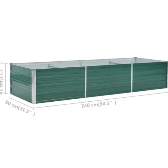 Forhøjet plantekasse i galvaniseret stål - Størrelse: 240x80x45 cm | Farve: Grøn