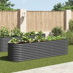 Forhøjet plantekasse i galvaniseret stål - Udendørs-gartneri | Størrelse: 320x80x81 cm | Farve: Grå