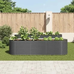 Forhøjet plantekasse i galvaniseret stål - Udendørs-gartneri | Størrelse: 320x80x81 cm | Farve: Grå