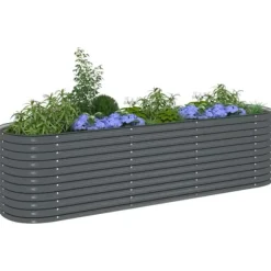 Forhøjet plantekasse i galvaniseret stål - Udendørs-gartneri | Størrelse: 320x80x81 cm | Farve: Grå
