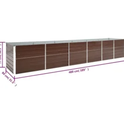 Forhøjet plantekasse i galvaniseret stål - Havemøbel | Størrelse: 480x80x77 cm | Farve: Brun