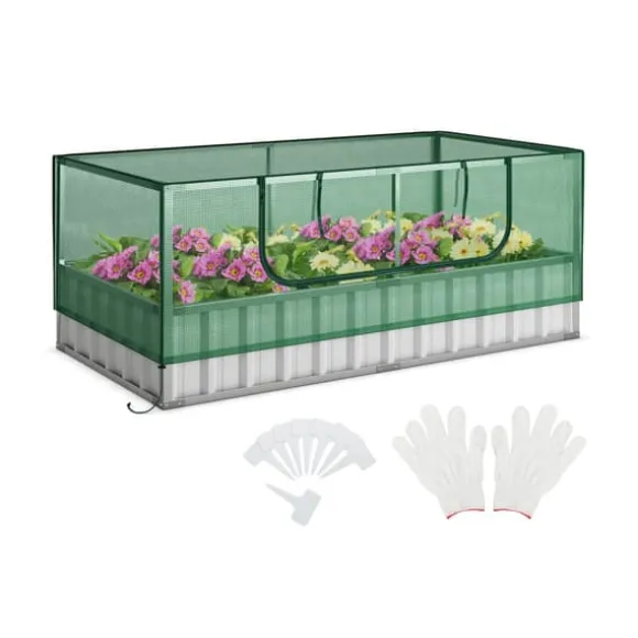 Forhøjet plantekasse med drivhusovertræk, 175×91×71 cm, grøn og sølv