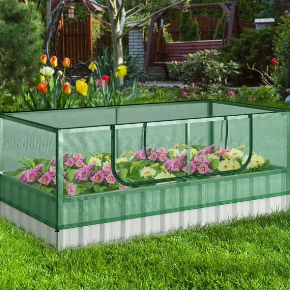 Forhøjet plantekasse med drivhusovertræk, 175×91×71 cm, grøn og sølv