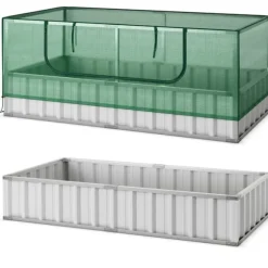 Forhøjet plantekasse med drivhusovertræk, 175×91×71 cm, grøn og sølv