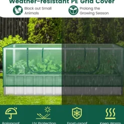 Forhøjet plantekasse med drivhusovertræk, 175×91×71 cm, grøn og sølv