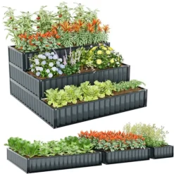 Forhøjet plantekasse, 118x118x61 cm, Sort/Grøn