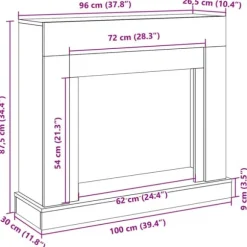 Forsats til pejs i konstrueret træ - Sikkerhedsbarriere | Farve: Sort | Størrelse: 100x30x87,5 cm