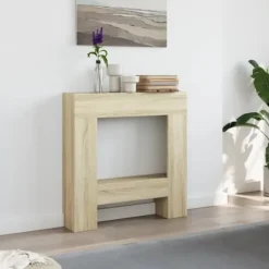 Fortsats til pejs - Dekorativ hylde til LED-flamme | Størrelse: 81x18x82 cm | Farve: Sonoma-eg