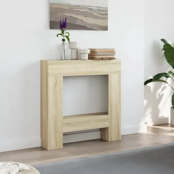 Fortsats til pejs - Dekorativ hylde til LED-flamme | Størrelse: 81x18x82 cm | Farve: Sonoma-eg
