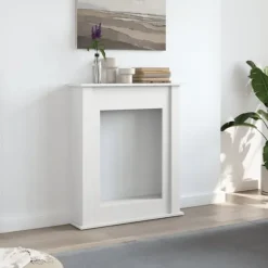 Fortsats til pejs - Dekorativ hylde til LED-flamme | Mål: 75x20x87,5 cm | Farve: Hvid