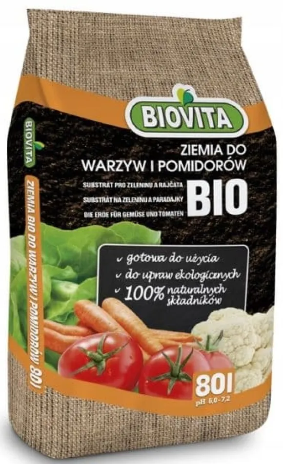 Færdig jord til grøntsager og tomater, organisk substrat, 80L, BIOVITA