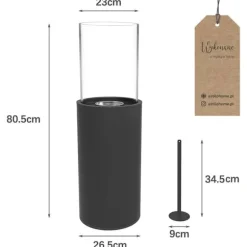 Fritstående biopejs til højt gulv, 80,5 cm med dekorative sten - ROMA BLACK