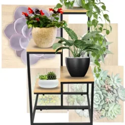 Fritstående blomsterstativ til blomster og planter, 4 niveauer, metal, rustik, 76 cm