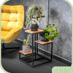 Fritstående blomsterstativ til blomster og planter, 4 niveauer, metal, rustik, 76 cm