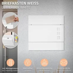 Fritstående brevkasse med avisrum 37 cm Hvid inkl. stativ 120 cm høj Fritstående brevkasse i sølv