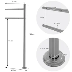 Fritstående brevkasse med avisrum 37 cm Hvid inkl. stativ 120 cm høj Fritstående brevkasse i sølv