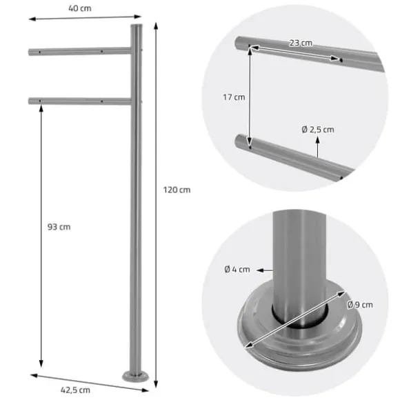 Fritstående brevkasse med avisrum 37 cm Hvid inkl. stativ 120 cm høj Fritstående brevkasse i sølv