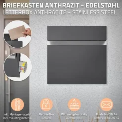 Fritstående brevkasse med avisrum 37 cm antracit inkl. stativ 120 cm højt Fritstående brevkasse sølv