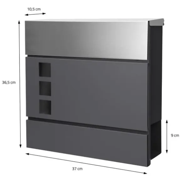 Fritstående brevkasse med avisrum 37 cm antracit inkl. stativ 120 cm højt Fritstående brevkasse sølv
