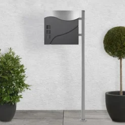 Fritstående brevkasse med avisrum 37 cm antracit/sølv inkl. stander 120 cm høj sølv Fritstående brevkasse