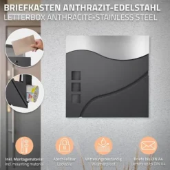 Fritstående brevkasse med avisrum 37 cm antracit/sølv inkl. stander 120 cm høj sølv Fritstående brevkasse