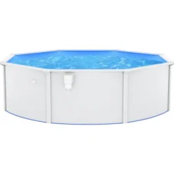 Fritstående swimmingpool med stålvæg 460x120 cm | Farve: Hvid | Inderside: Blå