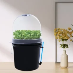 Frøplantekasse, 12-24 VDC spændingsområde, maks. 3 A strøm, timercyklus 60 min TÆNDT/30 min SLUKKET, produktstørrelse 27x27x29 cm, vægt 1,32 kg