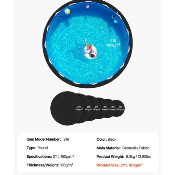21ft Rund Poolforingspude, Overjordisk Pool, Heavy Duty Poolmåtte, Langvarig, God Beskyttelse