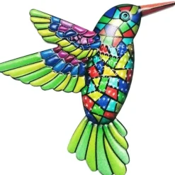 Fugl Hummingbird Vægskilt Have Ornament 12x13,5cm -Grøn