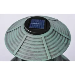Fuglebad med solcellelampe - Dekorativt foderbræt | Farve: Grå | Størrelse: 50x50x100 cm