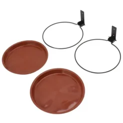 Fuglefoder- og fuglebadesæt med kraftig metalring - 2 gryder, 2 beslag til terrasse i baghaven
