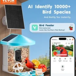 Fuglefoderbræt med kamera, 33,5x22x27,5 cm, solcelledrevet, til udendørs fugleobservation