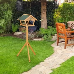 Fuglefoderbræt med stativ, 137x66x59 cm, Natur Grøn