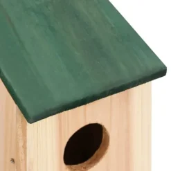Fuglehuse i træ - 8 stk. | Størrelse: 12x12x22 cm | Farve: Træfarvet med grønt tag