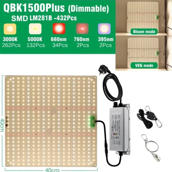 Fuldspektret LED vækstlys, 3000K/5000K farvespektrum, dæmpbar ydeevne,QBK1500Plus
