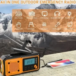 Fuleadture håndsvingradio 4000mAh, AM/FM/SW vejrradio, solcelle krumtapradio, SOS og lommelygte til nødsituationer