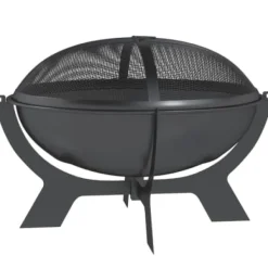 Fuleadture Ildskål Ø54cm Metal Ildskål med Gnistbeskyttelse, Schürhake og håndtag til udendørs, BBQ, Sort