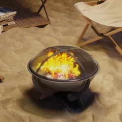 Fuleadture Ildskål Ø54cm Metal Ildskål med Gnistbeskyttelse, Schürhake og håndtag til udendørs, BBQ, Sort