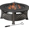 Fuleadture Pejs Rund Stål Ildskål med Gnistfanger og Schürhake til Udendørs, Have, Grill, 81x50cm Sort