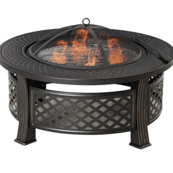 Fuleadture Pejs Rund Stål Ildskål med Gnistfanger og Schürhake til Udendørs, Have, Grill, 81x50cm Sort
